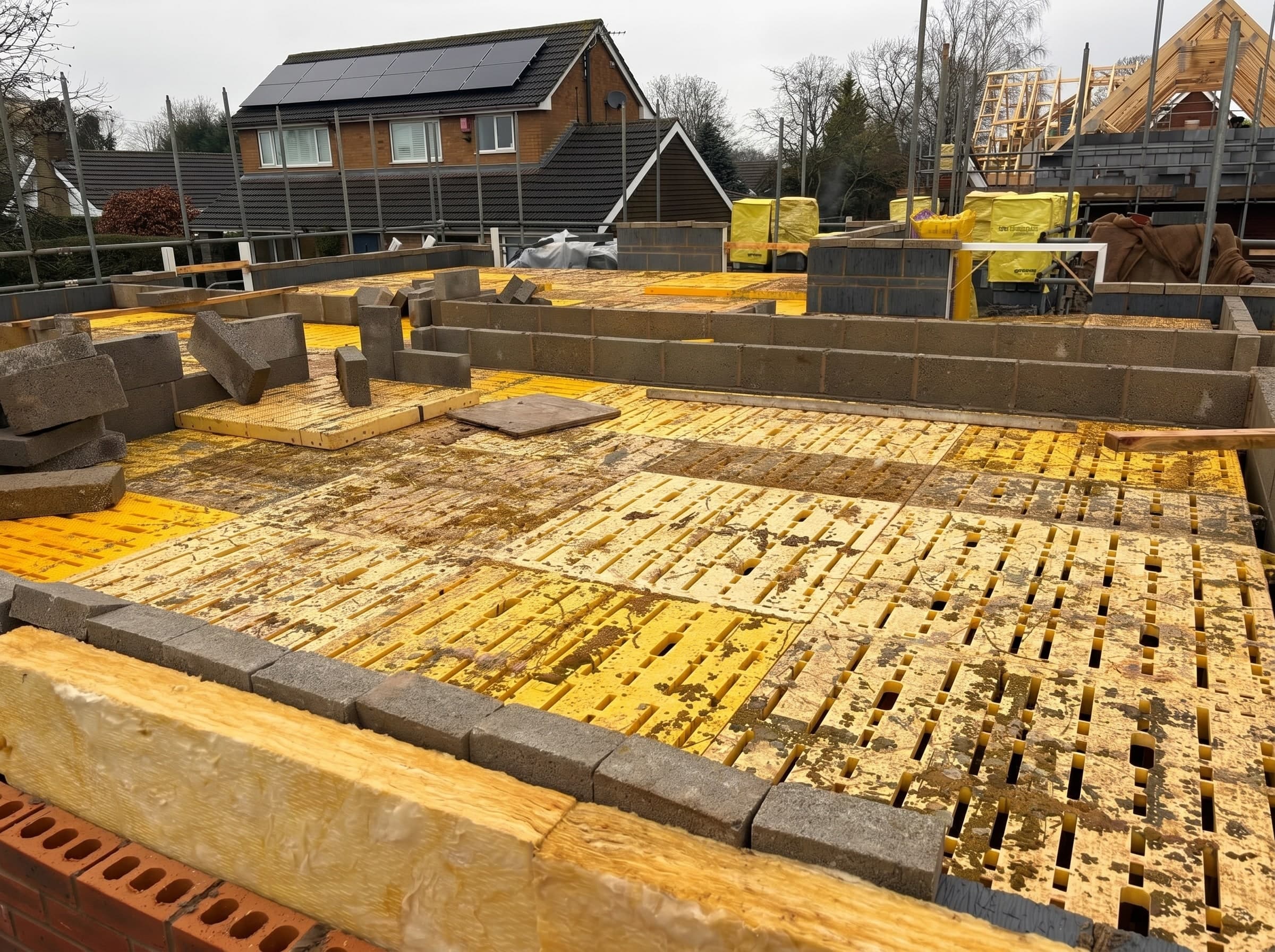 Trad Deck installed across a house plot, blocks staged ready for the next lift